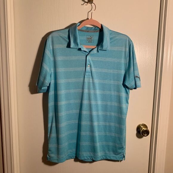 Puma EUC blue/white pounce dry cell striped polo Size small - Picture 1 of 5